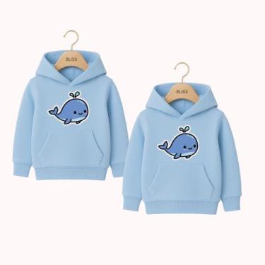 Imagem de Moletom Infantil Canguru Irmãos Estampa Baleinha Azul Fofo Infanto Juv