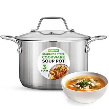 Imagem de NutriChef Panela de aço inoxidável de 3 litros com tampa de vidro - panela resistente de grau alimentício 18/8 para ensopados, fervura e sopas, lavável na lava-louças, para indução, fogão a gás e