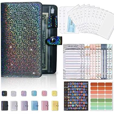 Imagem de Fichário de orçamento A6 com 12 envelopes com zíper para orçamento, organizador de dinheiro para dinheiro e fichário de economia, carteira de planejador de orçamento pequeno com bolsas para notas e folhas de orçamento de despesas, preto