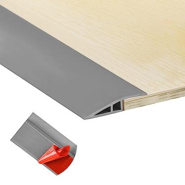 Imagem de Tira de transição de piso de carpete de 3 m, tira autoadesiva para acabamento de borda de piso, capa de limite de PVC para porta, tira divisória de piso adequada para transições de limite com altura inferior a 15 mm - cinza