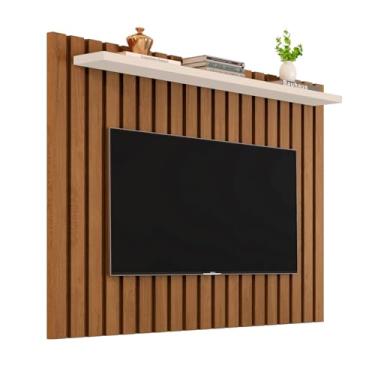 Imagem de Painel Ripado para TV até 50 Polegadas Lily com Prateleira Sala de Estar (Freijó/Off White)