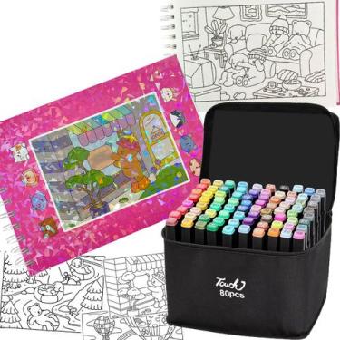 Imagem de Livro De Pintar Canetinhas 80 Cores Capa Dura 100 Paginas Caneta Perma