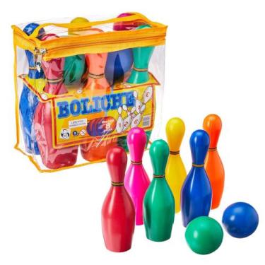 Imagem de Jogo de Boliche Brinquedo Infantil 6 Pinos 2 Bolas 22cm 8 Peças - pica