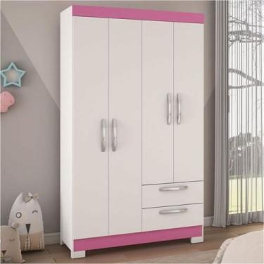 Imagem de Guarda-Roupa Infantil 4 Portas 2 Gavetas Essen Flex Rosa/Branco - Pnr 