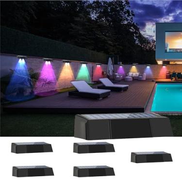 Imagem de Gtliba Luzes solares de cerca ao ar livre 10 cores, branco quente e branco frio e luzes de parede RGB, 12 modos Luzes de deck IP65 Iluminação à prova d'água para trilhos, parede, deck, grade de cerca