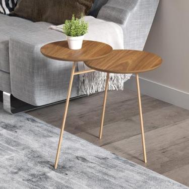 Imagem de Mesa Lateral para Sala de Estar Redonda Duo Cinamomo - Portal Acessóri