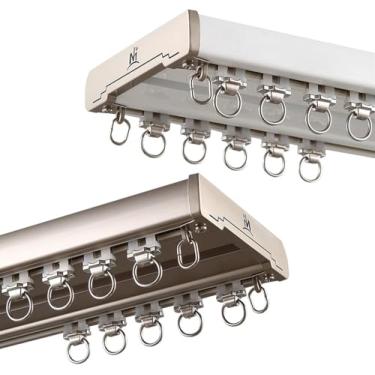 Imagem de Trilho De Cortina Dupla Para Serviço Pesado Trilhos De Cortina Para Sala De Estar Quarto De Cama Trilhos De Cortina De Teto Para Serviço Pesado Liga De Alumínio Fácil De Insta, Champagne Gold, 3.2m