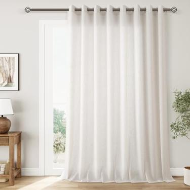 Imagem de Cortinas de linho extra largas de 254 x 228 cm para divisória de sala de estar, cortinas semitransparentes, para porta deslizante, decoração costeira, sala de estar, painéis de cortina de janela do