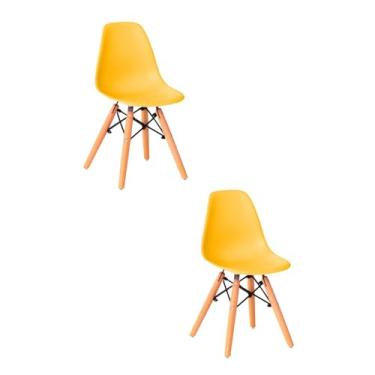Imagem de Kit 2 Cadeiras Infantil Eames Polipropileno Base Madeira Eiffel Espresso Móveis Amarelo