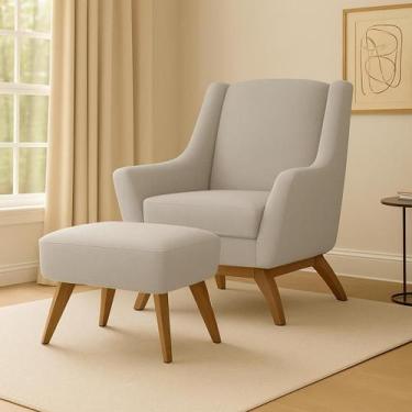 Imagem de Poltrona Dekorien Juliet Premium Linho Com Puff, Linho Cru