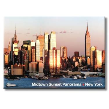 Imagem de Ímã Midtown Manhattan Sunset NYC - Lembrança famosa do horizonte de arranha-céus - ímã de geladeira de metal de 8,9 x 6,3 cm - decoração urbana de alta resolução - lembrança de presente da coleção