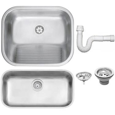 Imagem de Cuba Tramontina Prime em Aço Inox Acetinado 56x34 cm com Válvula e Tanque Acetinado e Sifão 94024102