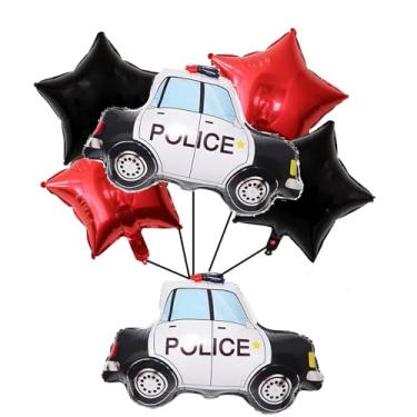 Imagem de 6 peças de balões pretos de alumínio de carro de polícia, presentes para crianças, meninos, balões de aniversário, suprimentos de festa de aposentadoria da polícia, decorações de aniversário