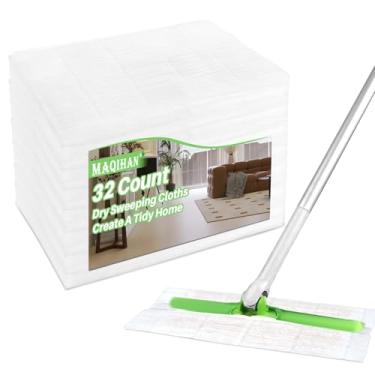 Imagem de Almofadas de esfregão a seco - 32 peças de panos de limpeza a seco sem cheiro para todos os fins descartáveis, refis de esfregão seco, refil de esfregão para limpeza de chão, esfregão de poeira,
