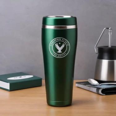 Imagem de Copo Térmico Parede Dupla em Aço Inox Verde 500ml com Base Antiderrapante - Estilo Com Logo