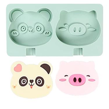 Imagem de Soap Mold Cheese Stick Mold,Jumbo Silicone Lollipop Mold Silicone Ice Pop Molds Homemade Popsicle Maker Ice Cream Mold Animals with 50 Wooden Sticks for DIY Ice Cream Panda&Pig