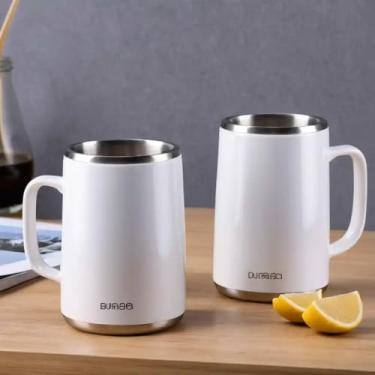 Imagem de Caneca Térmica Parede Dupla em Aço Inox Branca 700ml com Base Antiderrapante - Estilo Premium