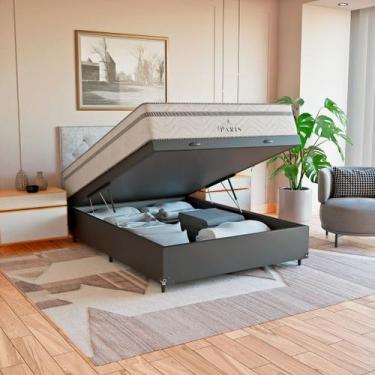 Imagem de Cama Box Baú Viúva Couro Preto + Colchão Paris Molas Branco - eShop ca