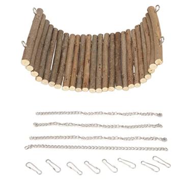 Imagem de Hamster de madeira swing grande escalada tocando rede com corrente suspensa para camundongos papagaios coelhos pequenos animais de estimação materiais 1 balanço 4 cadeias 8 (15 * 30cm)
