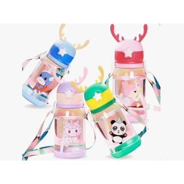 Imagem de Garrafa Infantil com Tampa Decorativa de Alce, Desenho Multicolorido, Portátil para Água (Lilás)