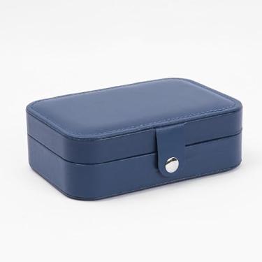 Imagem de Porta joias Grande Para Viagem Portátil Caixa Armazenamento para brincos, anéis, pulseira Generic e Bijuteria Com espelh (Azul)