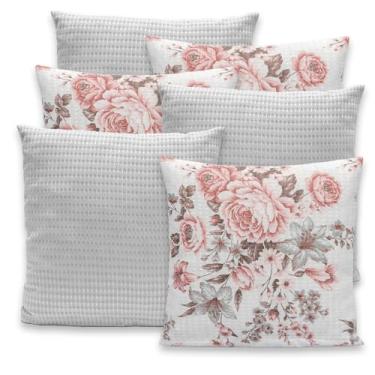 Imagem de Kit 6 Capas de Almofadas Piquet 40x40 C/Zíper Favinho Decoração (ROSEIRA CINZA)