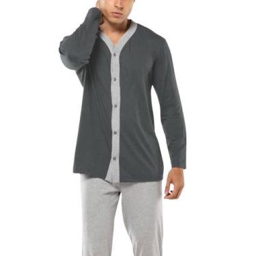 Imagem de Pijama Longo Masculino 100% Algodão KPR 173023 Frontal, Chumbo, Mescla