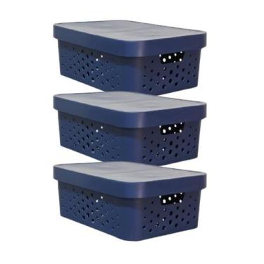 Imagem de kit 3 caixa organizadora cesto multiuso azul escuro 6 litros qualidade