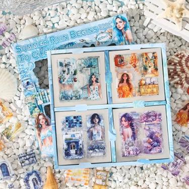 Imagem de Kit de adesivos de scrapbook com 500 peças, retrô, casa, coqueiro, flores, pessoas, transparentes, à prova d'água, conjunto de adesivos para animais de estimação, suprimentos estéticos para