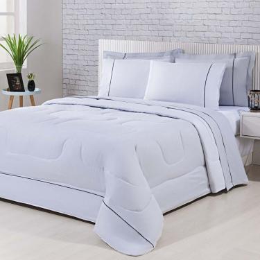 Imagem de Kit Edredom 100% Algodão Percal 150 Fios Dupla Face Solteiro + Jogo De Cama 5 Peças - Cinza-branco
