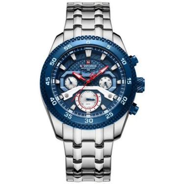 Imagem de Relógio De Pulso Masculino Com Cronógrafo Mostrador Luminoso Impermeável Azul Prata