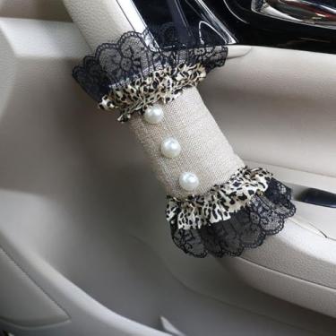 Imagem de MINGZAIQIPEI 2 peças capa de alça de carro de renda fofa, luvas de aderência de carro, capa de puxador de porta interna, protetor de alça acessórios interiores automotivos (2)