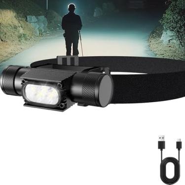 Imagem de Amkulop Farol de LED recarregável - Farol de carregamento USB C oculto de 1600 LM, lâmpada de cabeça à prova d'água com bateria de 2600 mAh, leve com vários modos, perfeita para passear com cães