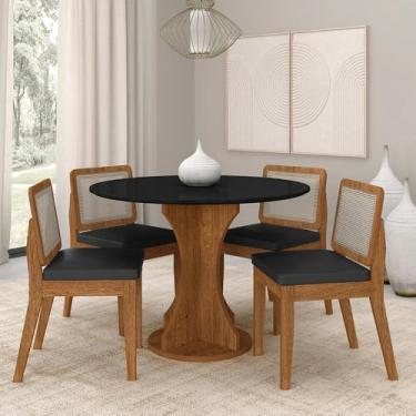 Imagem de Mesa Redonda Andria 4 Cadeiras Sextavadas Freijó/pto/corino Pto - M.a Freijó/preto/corino Preto