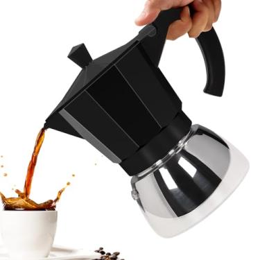 Imagem de Vaolvpant Sem revestimento 4 xícaras de alumínio e aço inoxidável Moka Pot Fogão Cafeteira Italiana 220ml 210.9 g Adequado para Fogão de Indução a Gás Greca Cafeteira Percolador Preto