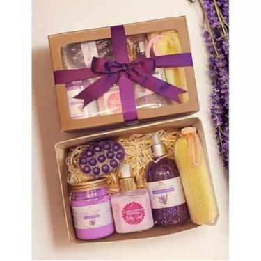 Imagem de Kit SPA Relaxante Luxo, 6 Peças, Sais de Banho, Geleia de Banho, Loção Hidratante, Sabonete Massageador, Bucha, Aroma Floral
