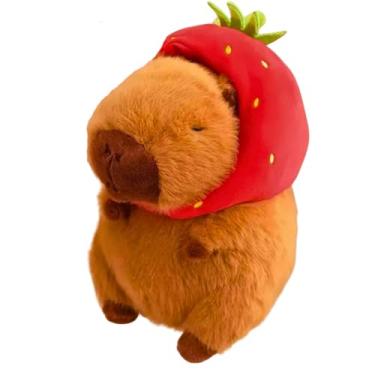 Imagem de Capivara de Pelúcia com Mochila de Tartaruga Brinquedo Presente Natal Crianças Menino e Menina Bicho de Pelúcia (Morango 20 CM)