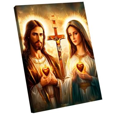 Imagem de Quadro Decorativo Coração de Jesus e Mari