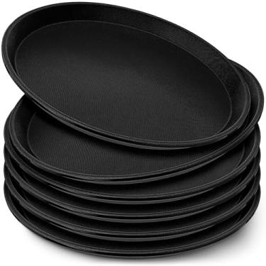 Imagem de Zopeal 6 bandejas redondas pretas de 35,5 cm para restaurante, bandeja de plástico antiderrapante para servir refeições com bordas elevadas para casa, cozinha, restaurante, cafeteria, bar
