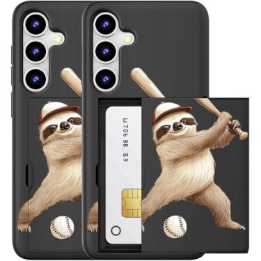 Imagem de MUQR Capa compatível com Samsung Galaxy S23+ Plus com suporte de cartão fofo - Design Kawaii, proteção contra quedas de nível militar, capa carteira robusta para mulheres (Black Sloth Baseball)