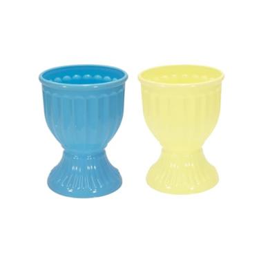 Imagem de 2 Vasos Estilo Romano Decoração Festa Acrílico 13cm X 18cm (AMARELO E AZUL CANDY)