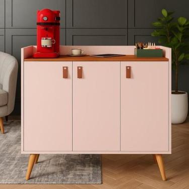 Imagem de Aparador buffet cantinho do café 3 portas Larissa Pés Palito cor Off /