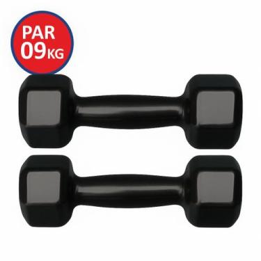Imagem de Par de Halteres Sextavados Emborrachados 9kg Cada  Musculação, Treino 