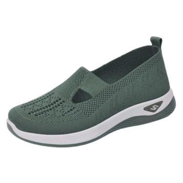 Imagem de Goferlaa Tênis feminino ortopédico respirável macio suporte de arco, sapatos de espuma para diabetes sapatos esportivos antiderrapantes para caminhada, Verde, 34