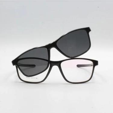 Imagem de Armação para Óculos de Grau Masculino Clipon 2 em 1 Preta com Extensor