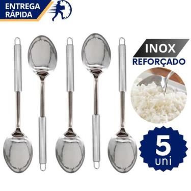 Imagem de Kit 5 Colheres de Servir Grande Longa 100% Inox Premium Reforçada Idea