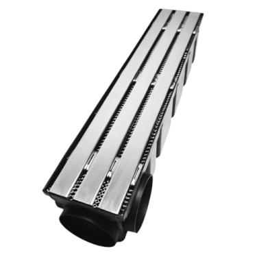 Imagem de Ralo Quintal Borda Piscina 10x50 Inox Trilho Coletor Preto com Tela