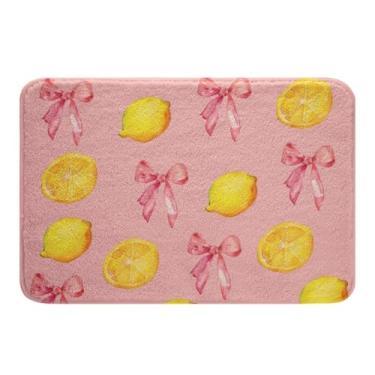 Imagem de jejeloiu Tapetes de banheiro infantil com laço rosa, meninos e meninas, 50,8 x 81,3 cm, tapetes de banho grandes com limão, nó de laço fofo, acessórios de banheiro macios e felpudos, tapetes