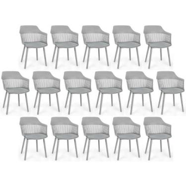 Imagem de Kit 16 Cadeiras de Jantar Estofada Marcela - Cinza - Magazine Decor