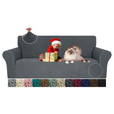 Imagem de JIVINER Capa de sofá, 1 capa de sofá elástica para sofá de 3 almofadas, laváveis, com fundo elástico, antiderrapante, aceita animais de estimação, 3 lugares (sofá, cinza escuro)